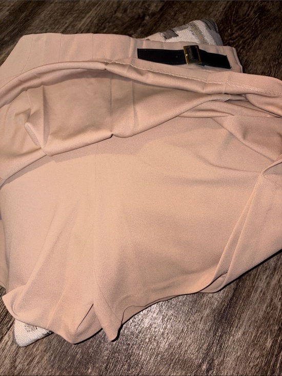 New York Clothing Co. Dresses & Skirts - High-Waist Pleated Skater Skirt in tan with Buckle Detail